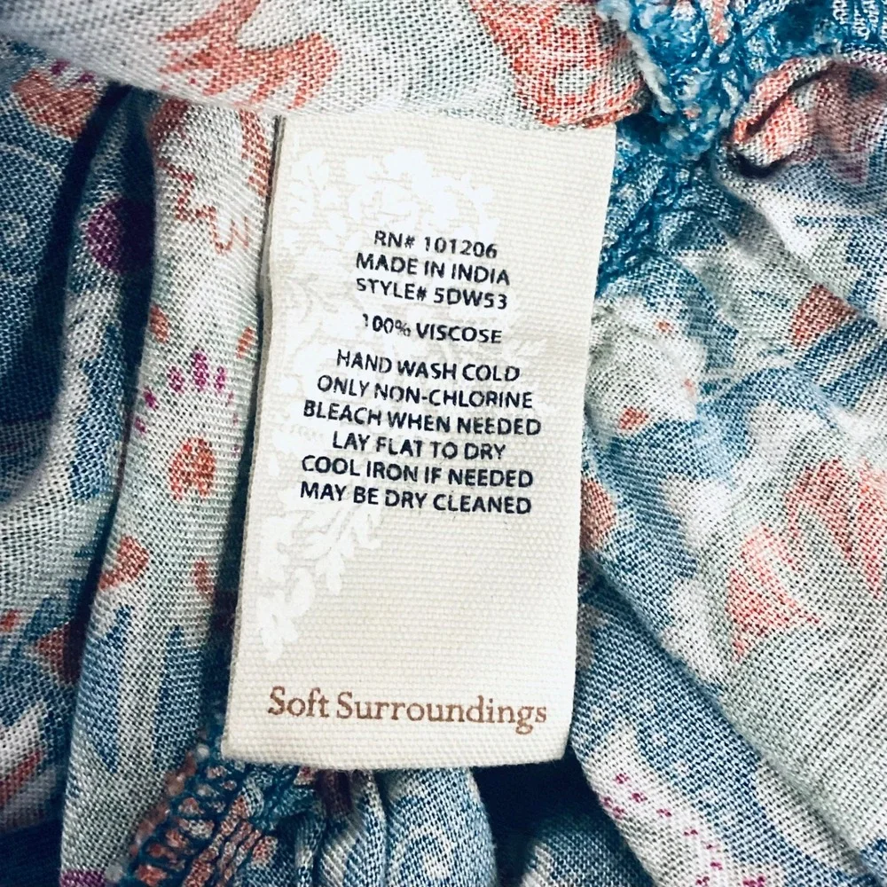 Soft Surroundings Kara Maxi Dress Large TealFloral Boho Tiered Cottagecore  2X - Picture 9 of 9